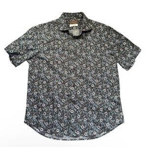 Thomas Dean Men’s Navy Floral Short Sleeve Button Down Shirt Summer Small NWT